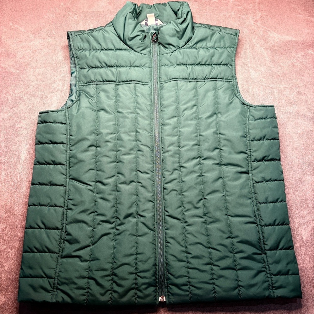 Lands End Puffer Vest Mens Medium Green Quilted Insulated Full Zip Gorpcore Y2K